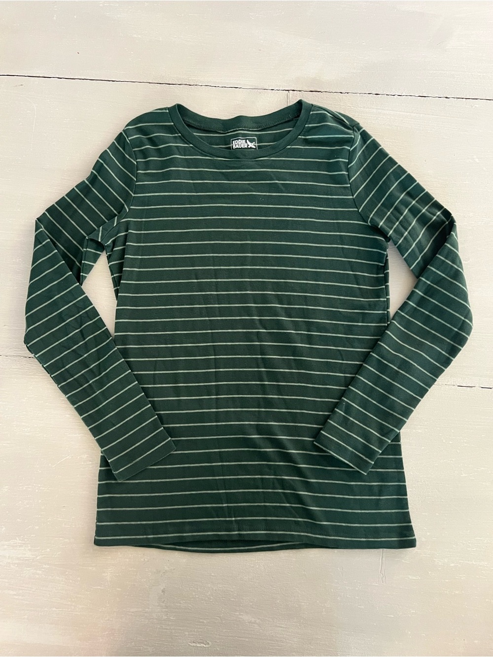 Eddie Bauer Women’s XL Green Striped Long Sleeve Crew Neck Top